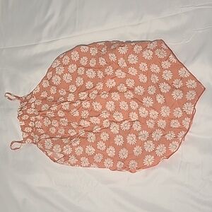 No Boundaries Floral Halter Top Daisey Hankercheif Hem Peach Medium